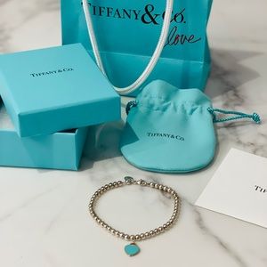 Tiffany Blue Heart Tag Bead Bracelet in Silver